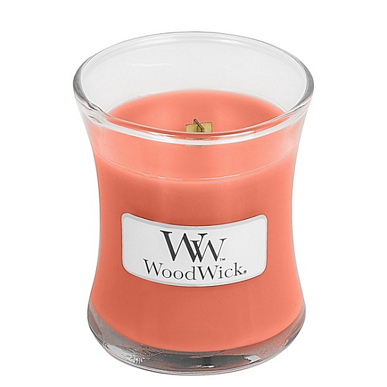 WoodWick Tamarind & Stonefruit - Duftkerze aus Tamarinde und Stein mit Holzdocht und Deckelglas klein 85 g