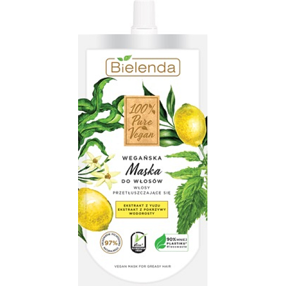 Bielenda 100% Pure Vegan Yuzu + Brennnesselmaske für normales bis fettiges Haar 125 ml