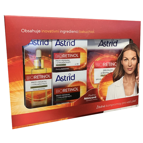 Astrid Bioretinol Anti-Falten-Tagescreme 50 ml + Anti-Falten-Nachtcreme 50 ml + Anti-Falten-Serum 30 ml + straffende und revitalisierende Gesichtsmaske 20 ml, Kosmetikset für Frauen