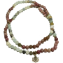 108 Mala Amazonit + Rhodonit + Lotus Halskette Meditationsschmuck, Naturstein, Kugel 6 mm