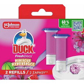 Duck Fresh Discs Hibiscus Hyperspace WC Block mit Hibiskus- und Wassermelonen-Duft Nachfüllung 2x36 ml
