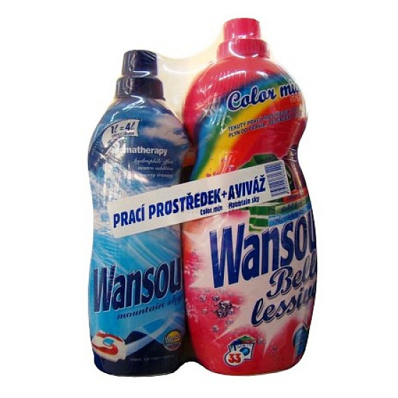 Wansou Color Mix Flüssigwaschmittel 2 l + Wansou Mountain Sky Weichspüler 1 l, Duo