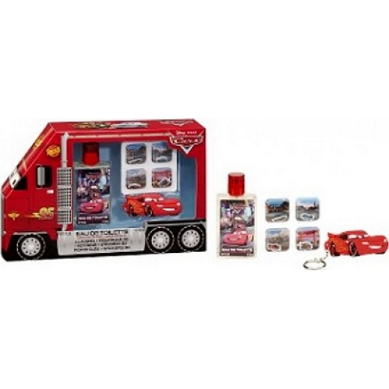 Disney Cars McQueen Eau de Toilette 50 ml + Schlüsselring + 3D-Aufkleber, Kosmetikset für Kinder
