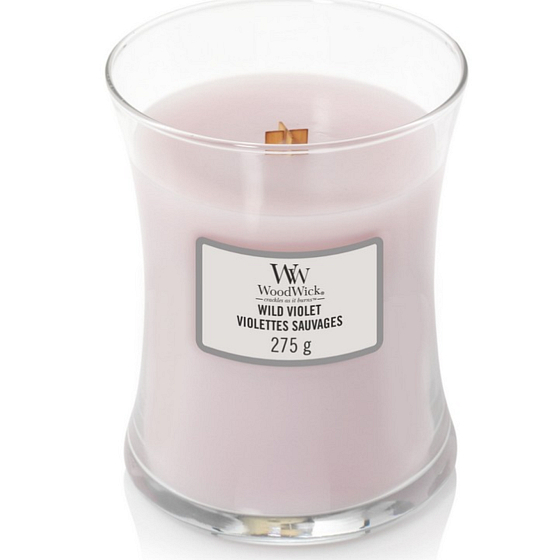 WoodWick Wild Violet - Wildviolett-Duftkerze mit Holzdocht und Deckelglas Medium 275 g