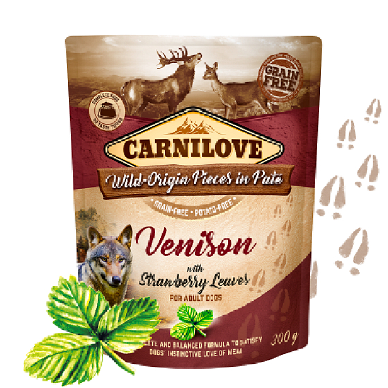 Carnilove Dog Pouch Paté Game mit Erdbeerblättern in einem zelllosen Beutel für erwachsene Hunde 300 g
