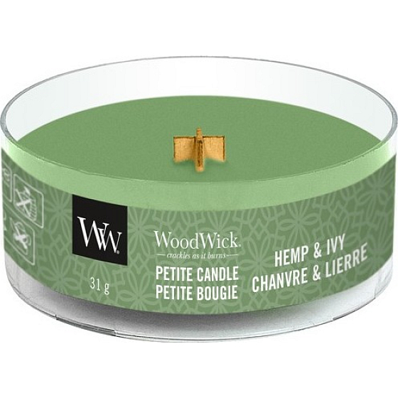 WoodWick Hemp & Ivy - Duftkerze nach Hanf und Efeu mit zierlichem Holzdocht 31 g