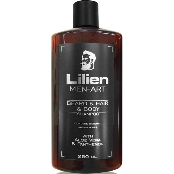 Lilien Men-Art Bart & Haar & Körper Shampoo Schwarzes Shampoo für Bart, Haar und Körper mit Aloe Vera und Panthenol 250 ml