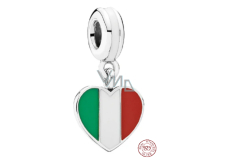 Charm Sterling Silber 925 Italienische Republik Flagge Herz - Ich liebe Italien, Reise-Armband-Anhänger