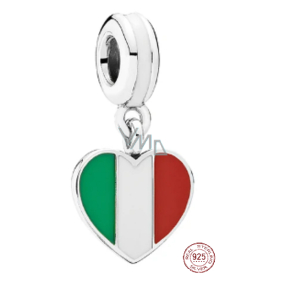 Charm Sterling Silber 925 Italienische Republik Flagge Herz - Ich liebe Italien, Reise-Armband-Anhänger Charm Sterling Silber 925 Italienische Republik Flagge Herz - Ich liebe Italien, Reise-Armband-Anhänger