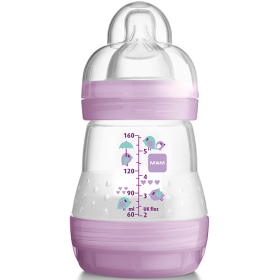 Ich habe eine Anti-Colic Anti-Kolik Babyflasche zum Füttern, mit weichem Silikonsauger in verschiedenen Farben, 0+ Monate, 160 ml.