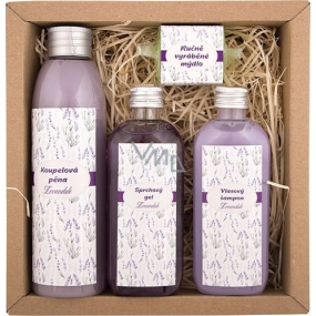 Bohemia Gifts Spa Lavendel Badeschaum 200 ml + Duschgel 100 ml + Haarshampoo 100 ml + handgemachte Seife 30 g, Kosmetikset
