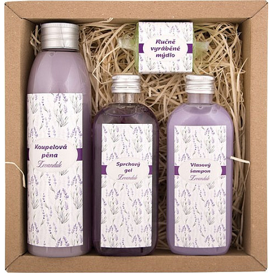 Bohemia Gifts Spa Lavendel Badeschaum 200 ml + Duschgel 100 ml + Haarshampoo 100 ml + handgemachte Seife 30 g, Kosmetikset