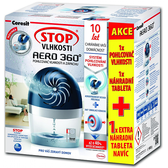 Ceresit Stop Feuchtigkeit Aero 360 Feuchtigkeitsabsorber komplett blau + Ersatztabletten 2 x 450 g