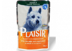 Plaisir Dog Hühnchenstücke mit Gemüse Komplettfutter für erwachsene Hunde Tasche 100 g