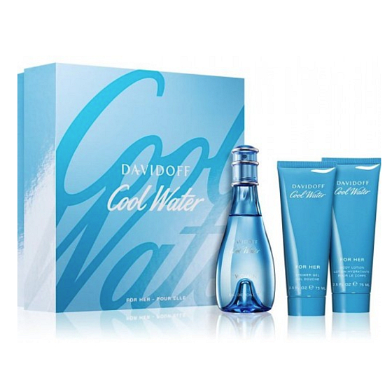 Davidoff Cool Water Woman Eau de Toilette 100 ml + Körperlotion 75 ml + Duschgel 75 ml, Geschenkset