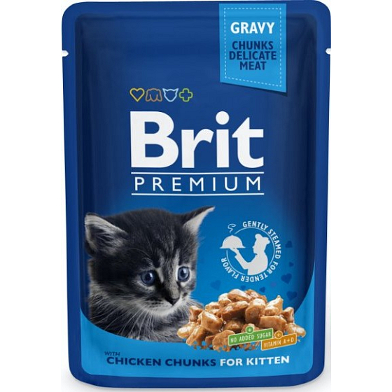 Brit Premium Hühnerstücke in Sauce Alleinfuttermittel für Kätzchen Tasche 100 g