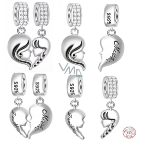 Charm Sterlingsilber 925 Mutterbindung - Mutter und Tochter 2-in-1 Herz, teilbarer Anhänger für Familienarmband