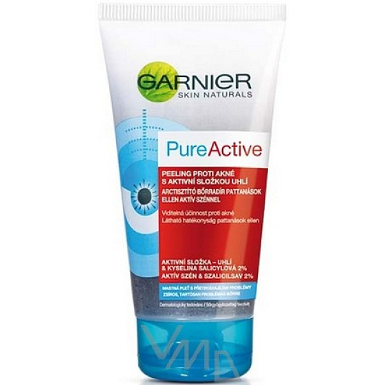 Garnier Skin Naturals Pure Active Peeling gegen Akne mit dem Wirkstoff Holzkohle 150 ml