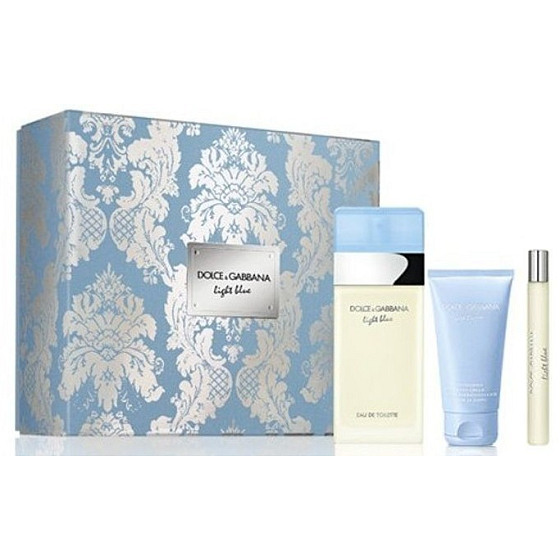 Dolce & Gabbana Hellblaues Eau de Toilette für Frauen 100 ml + Körpercreme 50 ml + Eau de Toilette 10 ml, Geschenkset