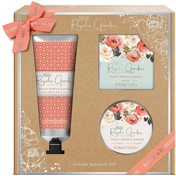 Baylis & Harding Royal Garden Duschcreme 130 ml + Toilettenseife 150 g + Körperbutter 100 ml, Kosmetikset für Frauen
