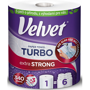 Velvet Turbo Papierküchenhandtücher 3-lagig 340 Stück 75,82 m 1 Rolle Velvet Turbo Papierküchenhandtücher 3-lagig 340 Stück 75,82 m 1 Rolle