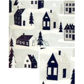 Nekupto Weihnachtsgeschenkpapier 70 x 200 cm Hellblau-grau, Häuser, Bäume
