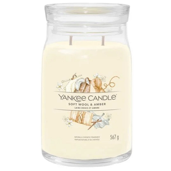 Yankee Candle Soft Wool & Amber - Weiche Wolle und Bernstein duftende Kerze Signature großes Glas 2 Dochte 567 g