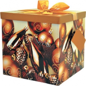 Angel Folding Geschenkbox mit Band und Namensschild faltbar Weihnachtsgold 25 x 25 x 25 cm