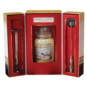 Yankee Candle Vanilla - Vanille-Duftkerze Klassisches großes Glas 623 g + Schere + Feuerlöscher, Weihnachtsgeschenkset