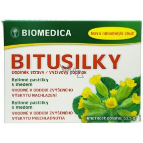 Biomedica Bitusilky Kräuterpastillen mit Honig und Vitamin C, geeignet für Perioden mit erhöhter Erkältung. Nahrungsergänzungsmittel 15 Stück