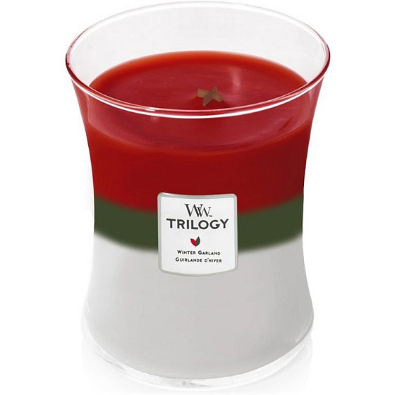 WoodWick Trilogy Wintergirlande - Wintergirlande Duftkerze mit Holzdocht und Deckel Glas Medium 275 g