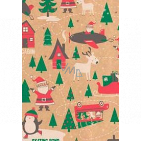 Ditipo Geschenkpapier 70 x 200 cm Weihnachten KRAFT Santa grüne Bäume