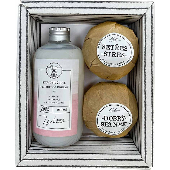 Bohemia Gifts Pretty Woman Duschgel für die Intimpflege 250 ml + prickelnde Badekugel 2 x 100 g, Kosmetikset für Frauen