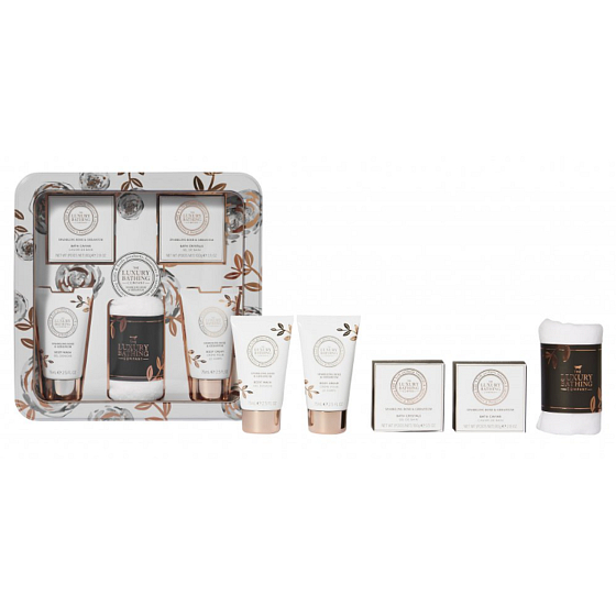 Grace Cole Rose & Geranium Duschgel 75 ml + Körpercreme 75 ml + Badeperlen 80 g + Badesalz 100 g + Flanelltuch + Dose, Kosmetikset für Frauen