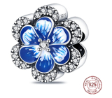 Sterling Silber 925 Blaues Stiefmütterchen + kubischer Zirkon, Perle für Armband natur