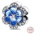 Sterling Silber 925 Blaues Stiefmütterchen + kubischer Zirkon, Perle für Armband natur