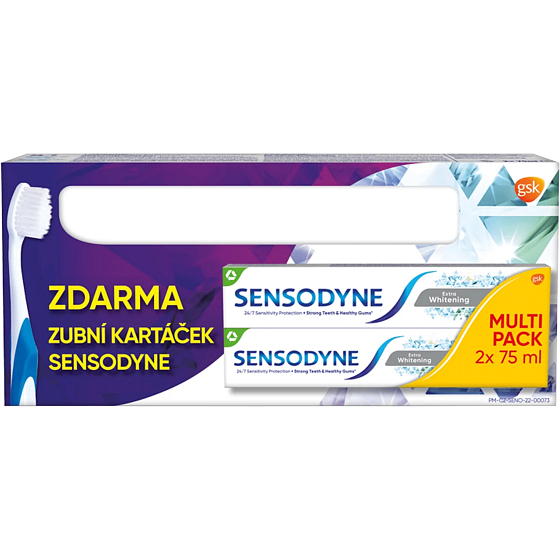 Sensodyne Extra Whitening Fluoridzahnpasta 2 x 75 ml + Zahnbürste, Set
