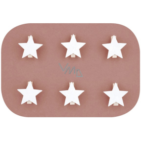 Holzstern weiß 4 cm auf Klammer 6 Stück