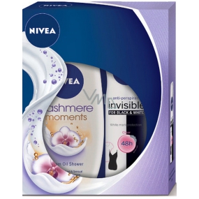 Nivea Invisible Black & White Klares Antitranspirant Deodorant Spray für Frauen 150 ml + Cashmere Moments Duschgel 250 ml, für Frauen Kosmetikset
