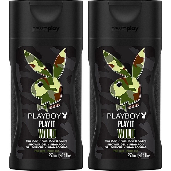 Playboy Play It Wild für Ihn 2in1 Duschgel und Shampoo 2 x 250 ml, Duopack für Herren