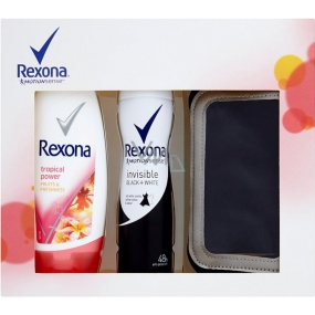 Rexona Motionsense Invisible Schwarz + Weiß Antitranspirant Deodorant Spray für Frauen 150 ml + Tropical Power Duschgel 250 ml + Handyhülle, Kosmetikset