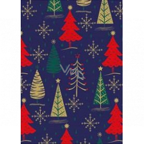 Ditipo Geschenkpapier 70 x 200 cm Weihnachtsblau Gold, Grün und Rot Bäume