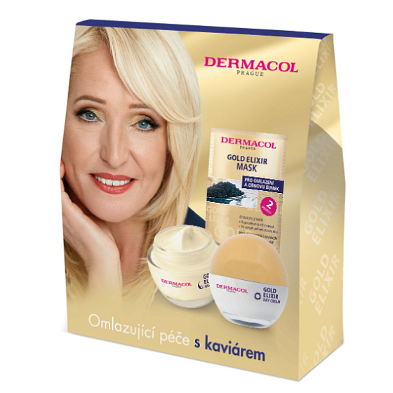 Dermacol Gold Elixir SPF10 Rejuvenating Caviar Day Cream 50 ml + Rejuvenating Caviar Night Cream 50 ml + Rejuvenating Caviar Mask 2 x 8 g, Kosmetikset für Frauen