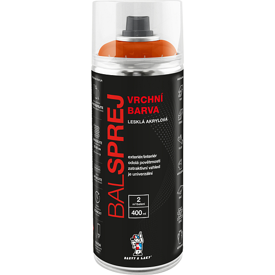 BALSPREJ Vrchní univerzální akrylová barva ve spreji, RAL 2009 oranžová dopravní, 400 ml