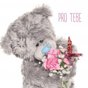 Me to You 3D-Grußkarte für Sie, Teddybär mit Blumenstrauß und Bogen 15,5 x 15,5 cm