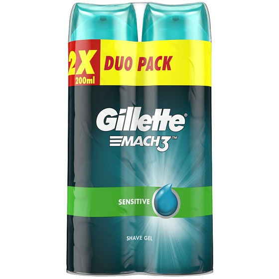 Gillette Mach3 Sensitive Rasiergel für empfindliche Haut 2 x 200 ml, Duopack, für Männer