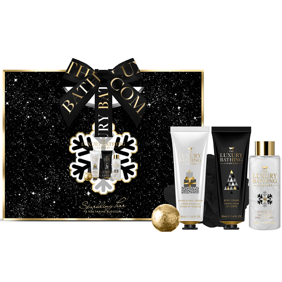Grace Cole Sparkling Pear and Nektarine Blossom Reinigungsgel 100 ml + funkelnder Badeball 25 g + Hand- und Nagelcreme 50 ml + Körpercreme 50 ml + Reinigungsschwamm, Kosmetikset für Damen