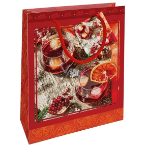 Nekupto Geschenk-Papiertüte 23 x 18 x 10 cm Weihnachten rot mit Schnaps