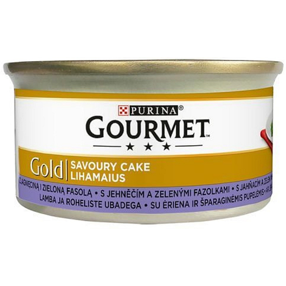 Gourmet Gold Savoury Cake grobe Pastete Lamm und grüne Bohnen in Dosen für ausgewachsene Katzen 85 g