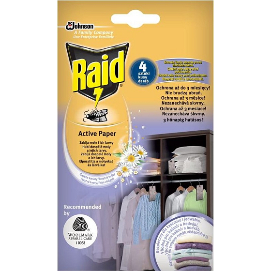 Raid Active Paper Anti Moths Aktiver Vorhang Frische Blumen 4 Stück